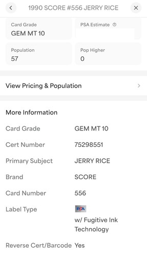 PSA 10 Jerry Rice 1990 Score Rocket Man 1st Edition 90s Insert Team Color Match - Bild 3 von 3