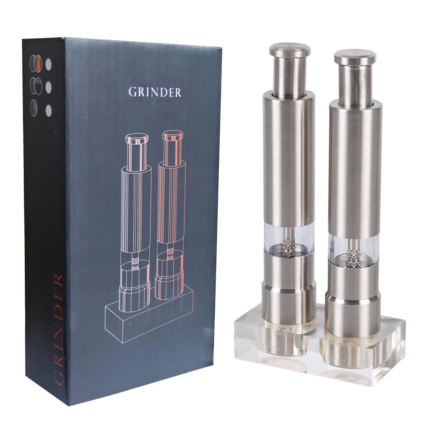 Stainless Steel Salt and Pepper Grinder Set, Manual Refillable Peppercorn Mil...