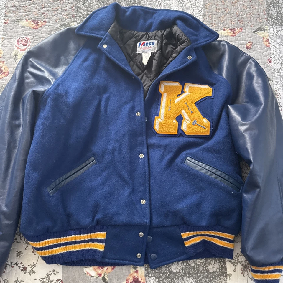 Chaqueta Bomber Varsity Azul Letterman - K Ticp Vica Texas / Meca Vintage XL Usada Foto 2 de 4