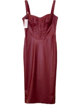 $214 Small US 4 Gorgeous ❤️ Bardot Women as Leather Midi Corset Dress Burgundy