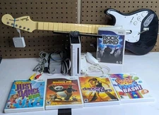 Nintendo Wii Console ROCK BAND Bundle - Guitars Dongle Games - Tested