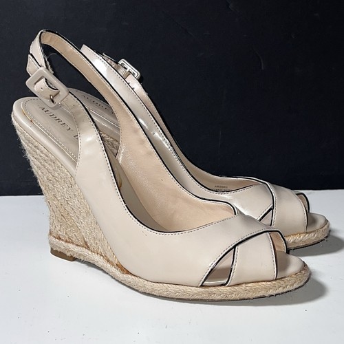 Audrey Brooke Espadrille Sling Back Strap Wedge Heels Size 8.5M Nude - Picture 8 of 17