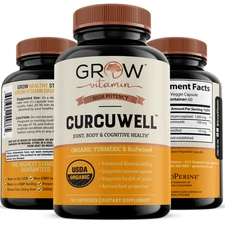 Grow Vitamin Curcumin+, ORGANIC TURMERIC WITH BioPERINE, JOINT BODY COGNITIVE