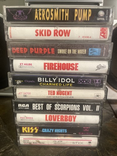 10 Cassette Tapes 80s Hard Rock Metal KISS Styx Skid Row Aerosmith Nugent Tested - Bild 1 von 15