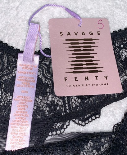 SAVAGE X FENTY Rihanna Deco Glass Lace Black Thong Panty NEW Womens Sz S 5 M 6 - Picture 7 of 8