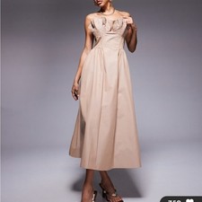 ASOS Design structured frill bust midi dress in stone