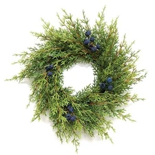 Primitive Winter  BLUE BERRY CEDAR PINE CANDLE RING Wreath 4"