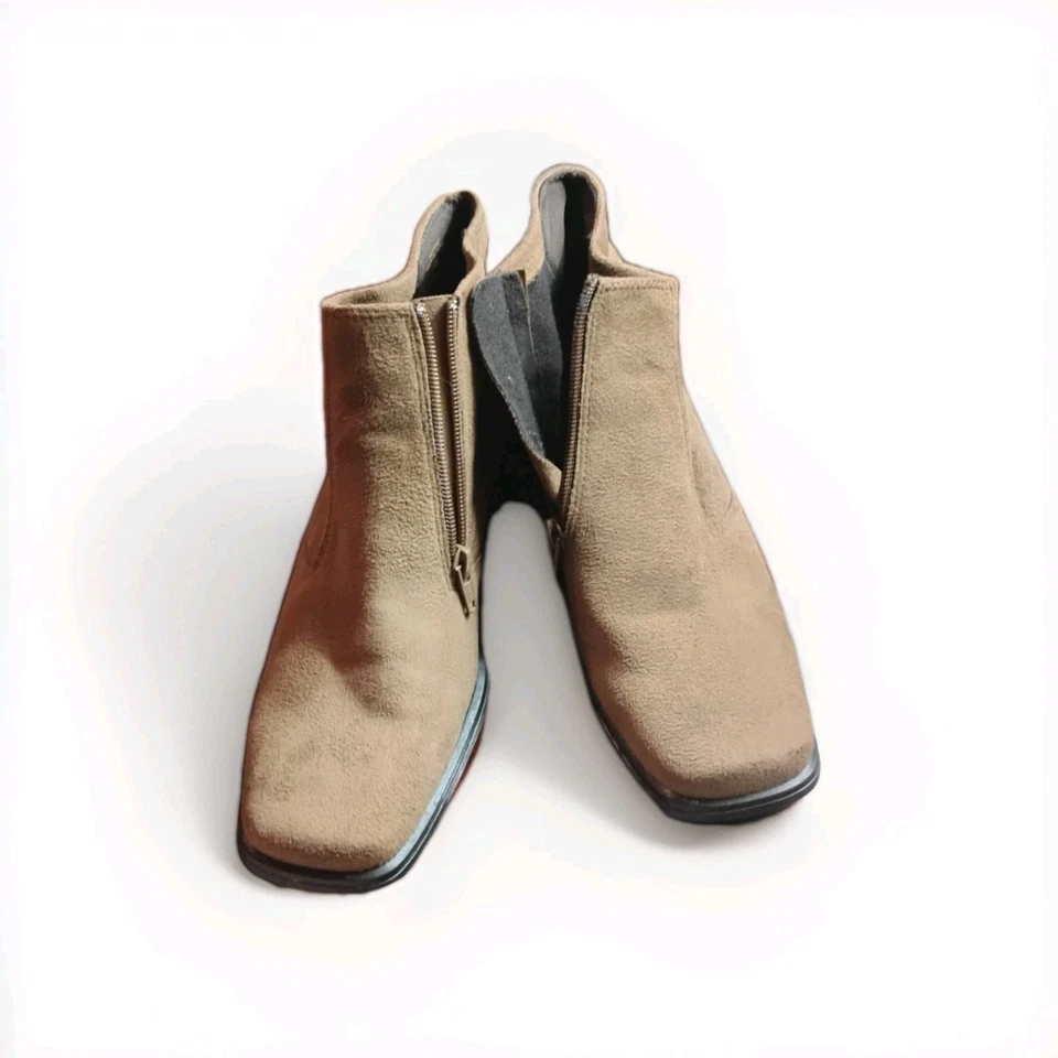 Botas Liz Claiborne LizFlex Y2K Años 90 Tacón Grueso Puntera Cuadrada Gamuza Beige Lino 8.5 Foto 2 de 4