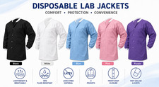 10x SMS Disposable Lab Jacket 3-Pocket Hip Length Knit Collar  Cuffs Dental