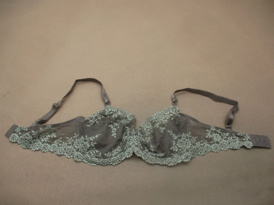 36D Wacoal женщин серый кружевной без подкладки на косточках назад застежки Demi бюстгальтер 1C - Изображение 3 из 4