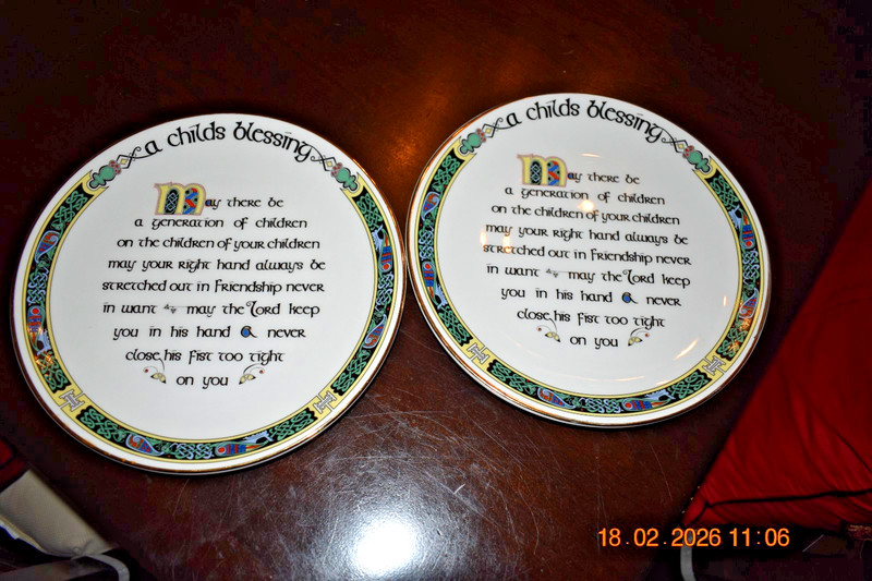 2 Vintage Royal Tara Fine Bone China Irish Childs Blessing Plate