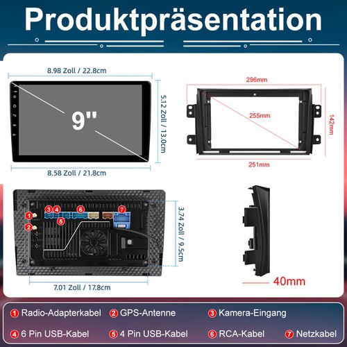 DAB+ 4+64GB Android 15 Apple Carplay Autoradio GPS Navi Für SUZUKI SX4 2006-2013 - Bild 16 von 16