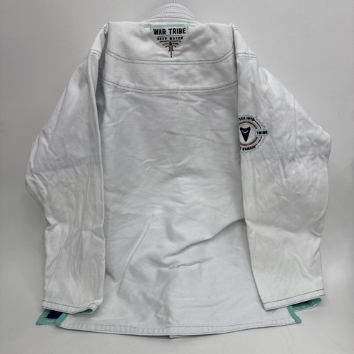War Tribe Deep Water A1 Men’s Jiu Jitsu Gi W/ Matching Pants Wht/ Teal Stitching - Picture 6 of 13