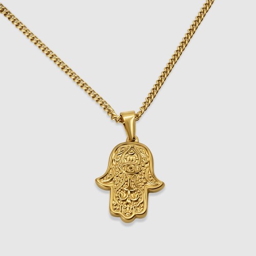 Hamsa & Miriam Evil Eye Protection Lucky Amulet Pendant/Necklace 18k Gold 20” - Picture 7 of 13