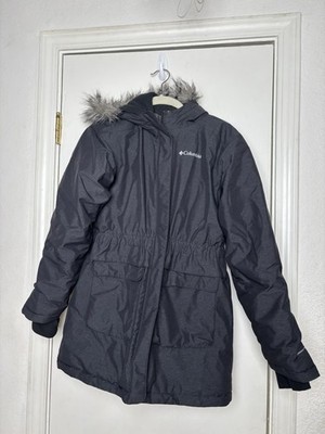 Columbia Girls Nordic Strider 2 Ski Jacket Faux Fur Hood Thumb Holes Snow Black