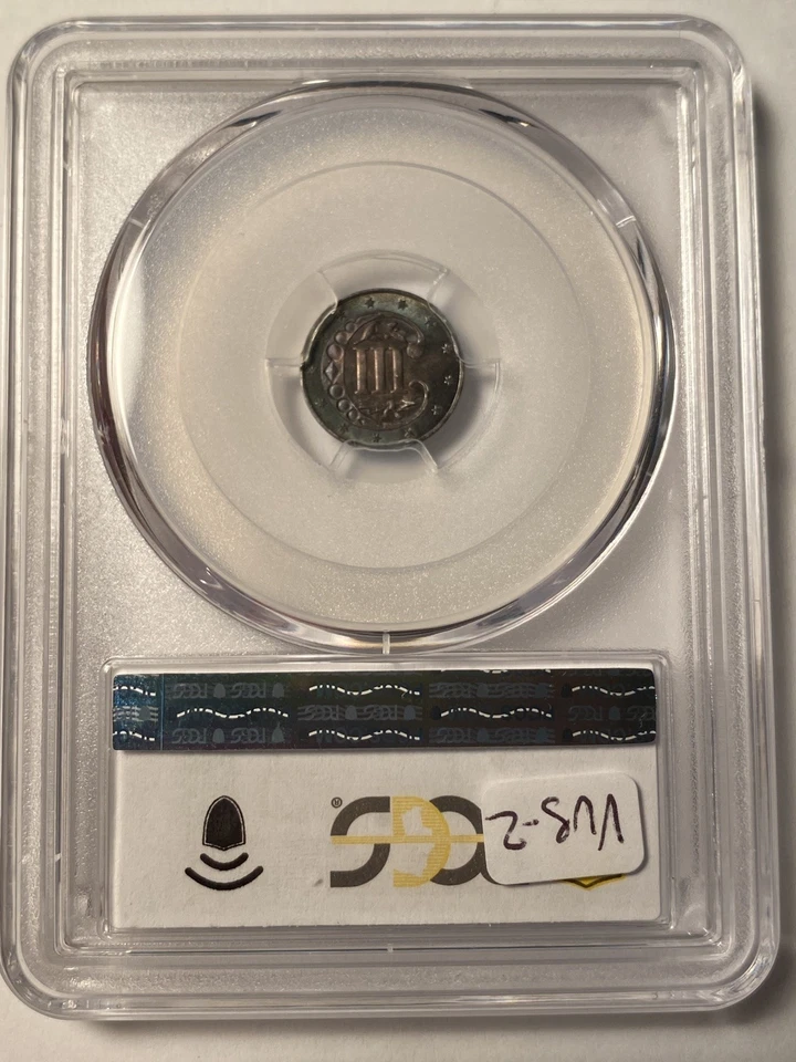 1859 3 Cent Silver 3CS PCGS MS64 Colorful Rainbow Toning - Image 4 of 4