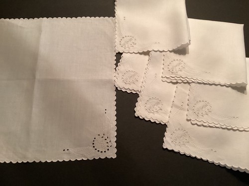 9- Madeira Leinen Monogramm HAB Vintage 13" Servietten Emb Öse Anglaise Jakobsmuschel Swag - Bild 8 von 12