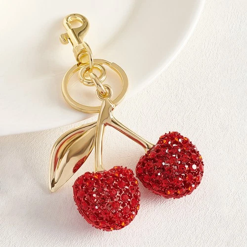 For Coach Red Cherry Apple Bag Charm Keychain Resin Metal Brass Purse Decoration