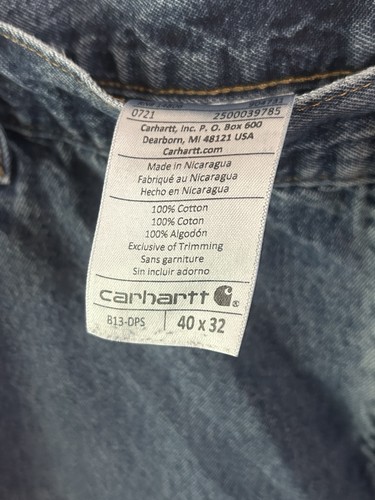 Pantalones de mezclilla Carhartt Carpenter para hombre 38x32 azul algodón bolsillos rectos b387 - Imagen 2 de 3
