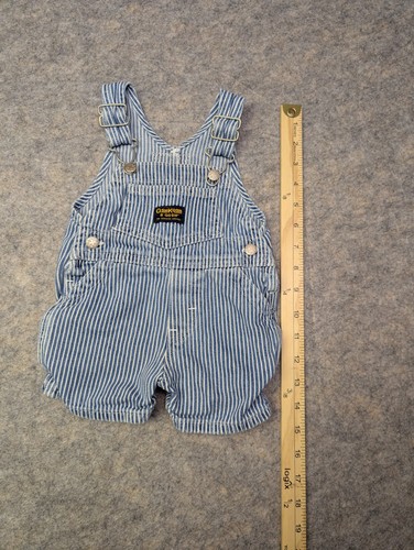 Vintage OshKosh B'gosh Overalls Shorts Toddler Boys 0-3mon Striped Denim Vestbak - Picture 2 of 4