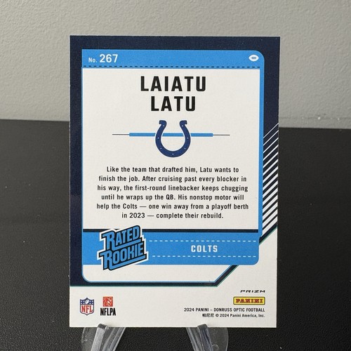 2024 Donruss Optic Rated Rookie Purple Shock Prizm #267 Laiatu Latu RC - Picture 2 of 2