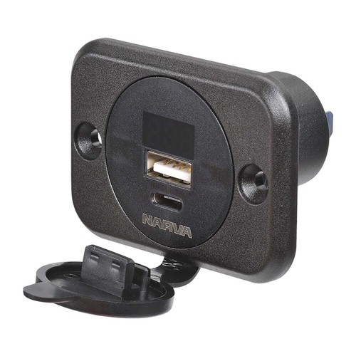 Narva Heavy-Duty USB/USB-C Socket with Volt/Amp Meter - 81106BL - Picture 2 of 4