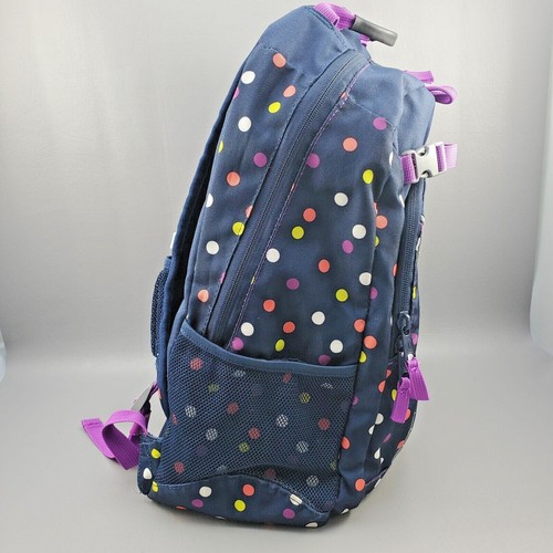 Mochila para niños Lands' End búho azul marino bolso lunares correas púrpuras viaje escolar - Imagen 4 de 12