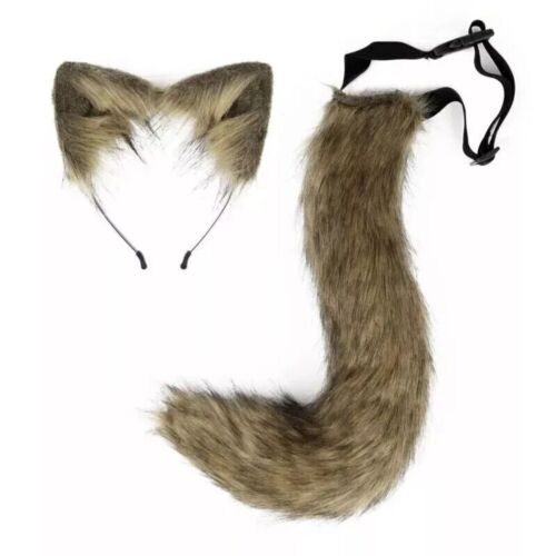 Faux Fur Fox Wolf Ears Headband Furry Long Tail Anime Cosplay Halloween Costume - Picture 9 of 15
