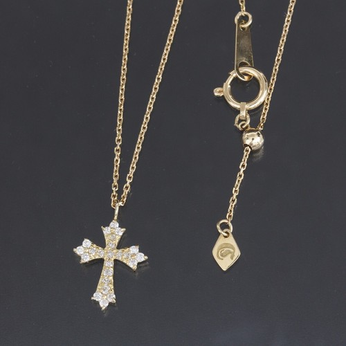 Cross Necklace with diamonds 0.12ct 18K Yellow Gold 1.8g adjustable 1E0774 - Picture 2 of 5