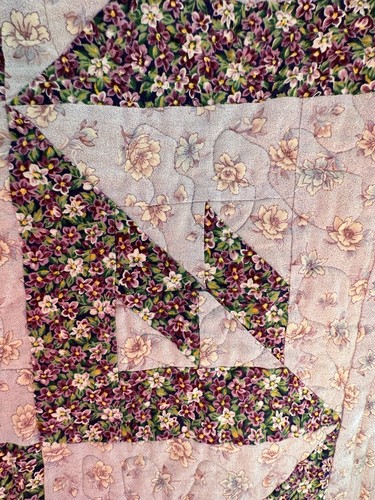 Quilt USA Handmade Diamond Block Patchwork Throw -50” x 50” Purple Pink Stitched - Picture 4 of 24
