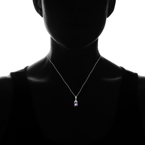 Sterling Silver Amethyst and White Topaz Oval Necklace - Picture 4 of 4