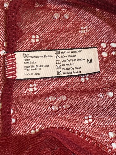 Floral Lace Sheer Mesh Woman’s Red Strappy Brief Panties Medium - Picture 10 of 14
