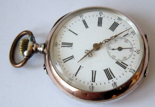 ANTIQUE RARE NICE MEN'S TWO TONE SOLID SILVER 0.800 OPEN FACE POCKET WATCH # 362 - Picture 7 of 16