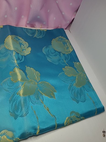 Vintage Teal Blue and Gold Metallic Floral Print Medium Wt. Over 1 Yard - Picture 5 of 11