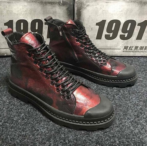 Bottes Top Combat à Skate pour hommes rétro Vin militaires High zippé Chaussures lacets rouge F1JlcK