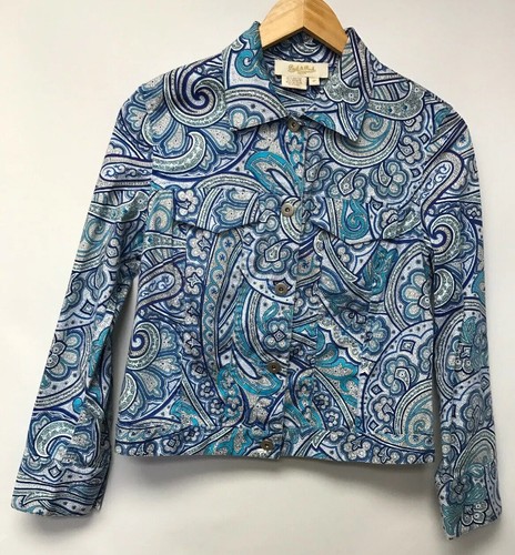 Peck And Peck Womens Size 6 Petite Top Blue White - Picture 2 of 6