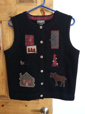 Woolrich women's sleeveless button-down wildlife embroidered wool vest size M