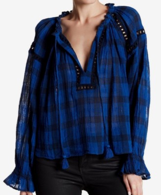 $98 NWT FREE PEOPLE SzS HONEY GROVE TRIM & CROCHET PLAID LONG