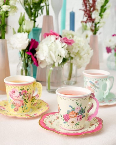 Talking Tables | 24 x Vintage Paper Floral Disposable Tea Cups & Saucer Set A... - Picture 6 of 7