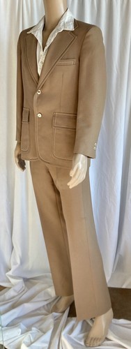 Vintage 70’s Disco Mens Leisure Suit Jacket and Pants in Beige by Don Williams - Picture 4 of 23