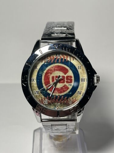Orologio Chicago Cubs Squadra di Baseball Logo Uomo Acciaio Inox Argento NUOVO - Foto 7 di 8