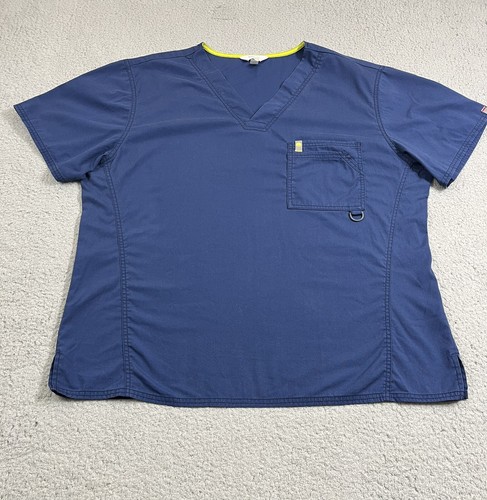 Code Happy Top Women's XL Blue V-Neck Scrub Medical Dental Vet Tech