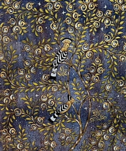 Miniature Painting Persian Art Work Silk Paper Handmade Tree Of Life 6.3 x 11" - Picture 3 of 3