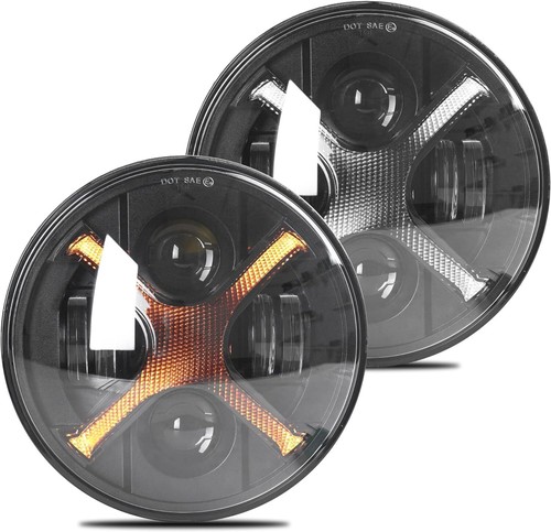 New Upgrade 7 Inch LED Headlight White/Amber X Style Led round Headlight Compati - Picture 8 of 8