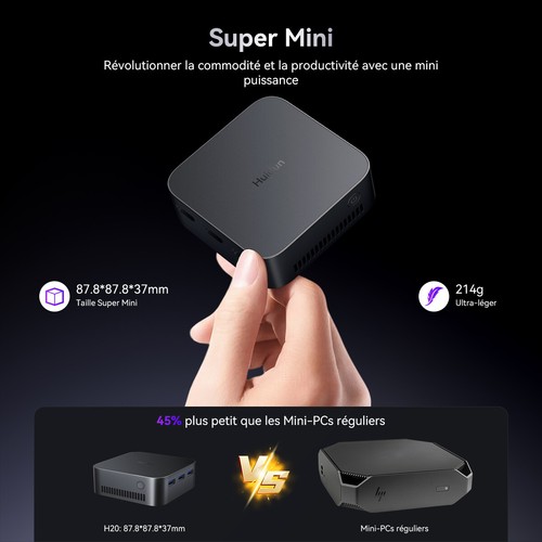 Huidun H20 Mini PC Intel Alder Lake-N97 jusqu'à 3,6 GHz 16Go 512Go SSD WIFI 6 EU - Zdjęcie 5 z 13