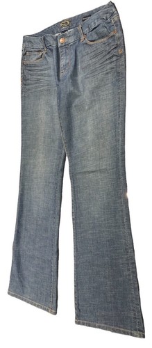 Pantalones de mezclilla Seven 7 corte bota talla 31 (34x33) tiro bajo bolsillos bordados oscuros elásticos - Imagen 2 de 12