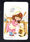 Vintage Swap Card - Cute Girl Feeding Kitten (BLANK BACK)