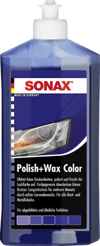 Juego de pulido para coche SONAX Polish + Wax Color azul 500 ml + esponja pulidora manual + microfibra - Imagen 5 de 6