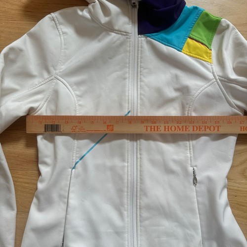 Women's Small Spyder White Ski Jacket Rainbow Hood Colorblock Winter Sports - Picture 4 of 8