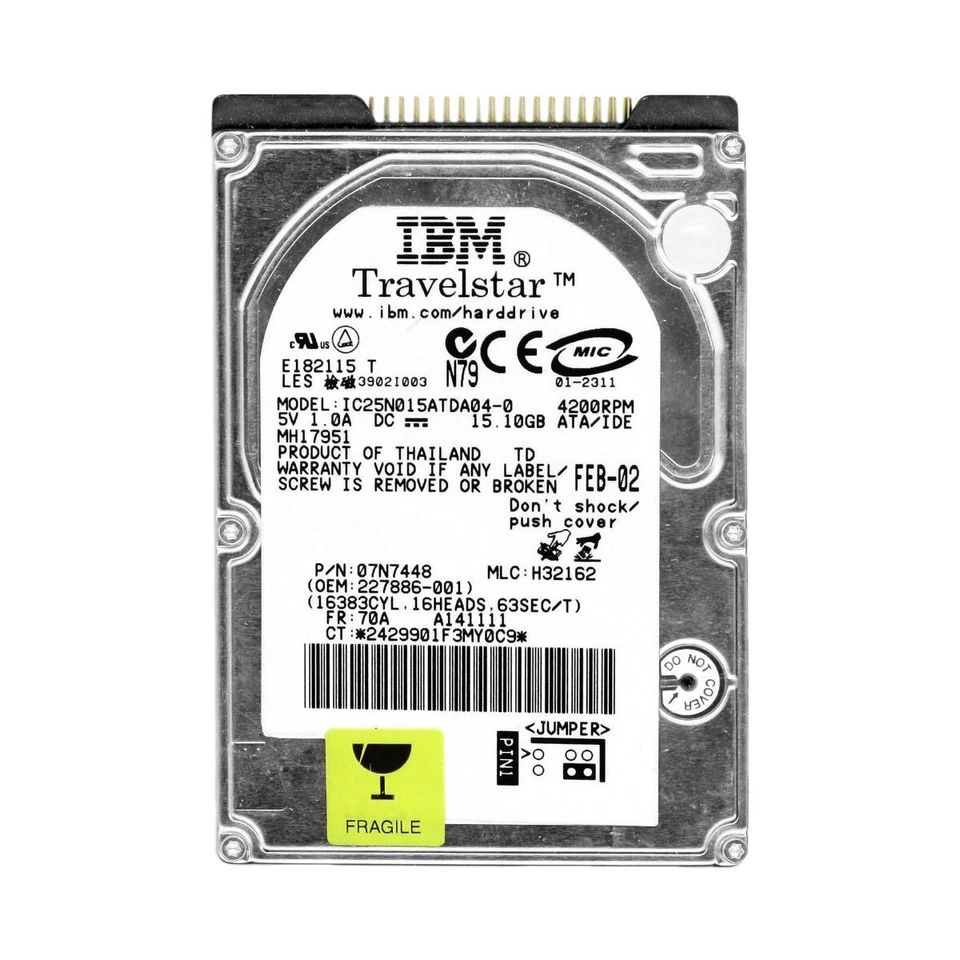 Ibm Travelstar 07n7448 Ic25n015atda04-0 15gb 4200rpm Ata Ide 512kb 2.5" Inch - Image 2 of 3